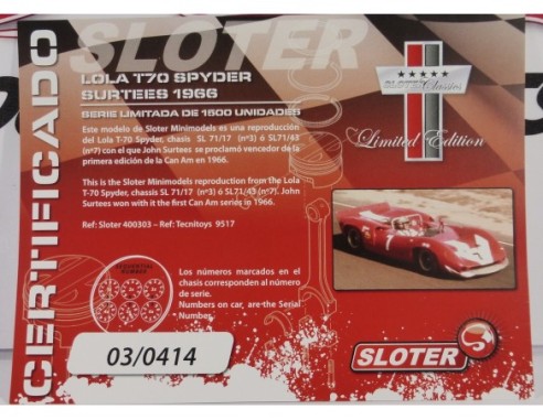 LOLA T70 SPYDER ROJO SERIE LTD.REF.400303 SLOTER