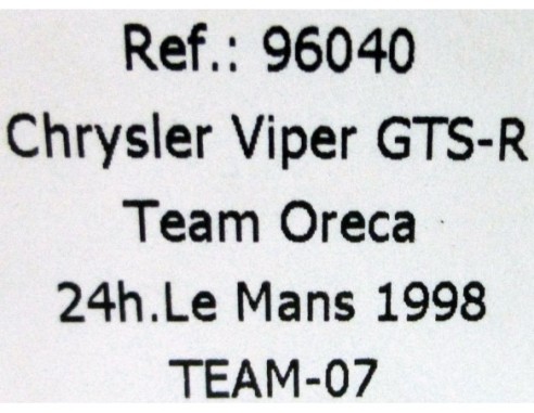 TEAM 07 CHRYSLER VIPER GTS-R LEMANS 98 REF.96040 FLY