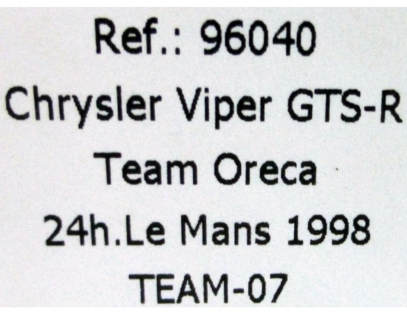 TEAM 07 CHRYSLER VIPER GTS-R LEMANS 98 REF.96040 FLY