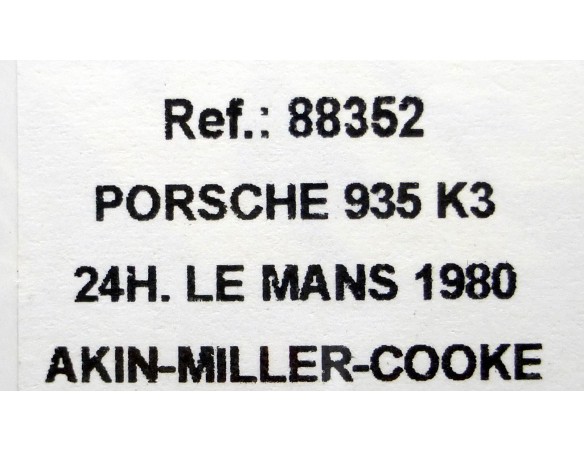 PORSCHE 935 K3 24h LE MANS  1980 REF 88352. FLY