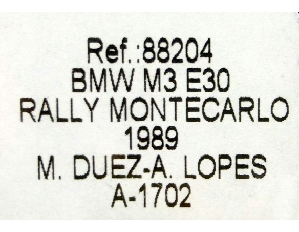 BMW M3 E30 RALLY MONTECARLO 1989 A1702 REF.88204 FLY