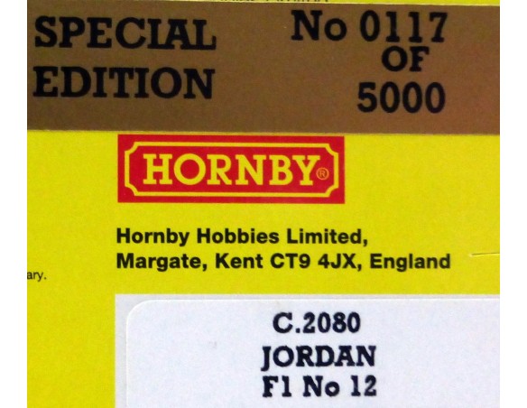 JORDAN PEUGEOT F1 197 Nº12  HORNBY REF.C2080 SUPERSLOT