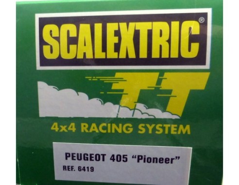 PEUGEOT 405 PIONEER BLANCO Y AZUL  DAKAR  600 U. MAS SLOT  REF. 6419 TECNITOYS