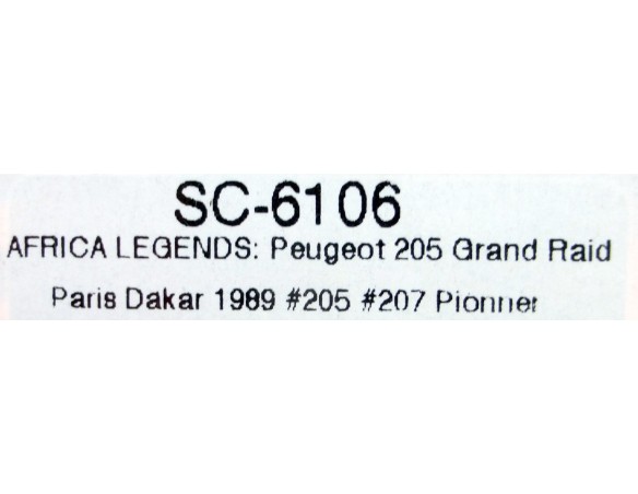 PEUGEOT 205 GRAND RAID AFRICA LEGENDS PARIS DAKAR 1989 REF.SC6106 SCALEAUTO