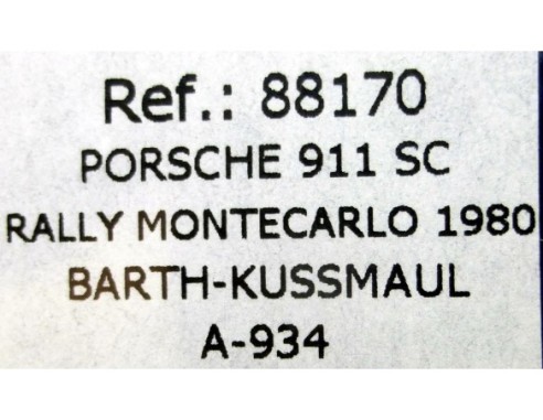 PORSCHE 911 SC RALLY MONTECARLO 1980 A934 REF.88170 FLY