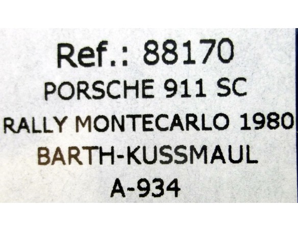 PORSCHE 911 SC RALLY MONTECARLO 1980 A934 REF.88170 FLY