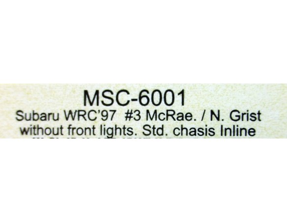 SUBARU WRC 97 Nº3 MCRAE N.GRIST SIN FAROS DELANTEROS STD.CHASIS INLINE REF.6001 MSC
