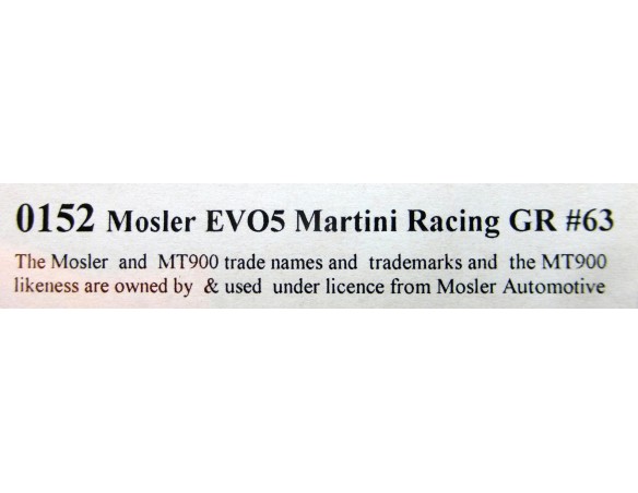 MOSLER EVO 5 MARTINI RACING GR Nº63 REF.0152 FALLO TAMPO NSR