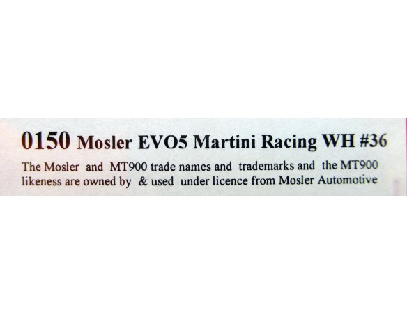 MOSLER EVO 5 MARTINI RACING WH Nº36 REF.0150 FALLO TAMPO NSR