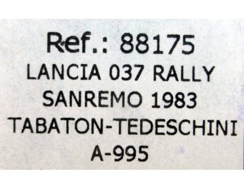 LANCIA 037 RALLY SAN REMO 1983 WURTH A995 REF.88175 FLY