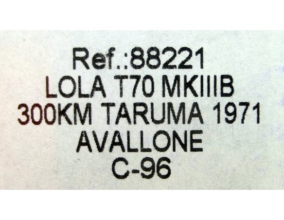 LOLA T70 MKIIIB 300KM TARUMA 1971 AVALLONE C-9 REF.88221 FLY
