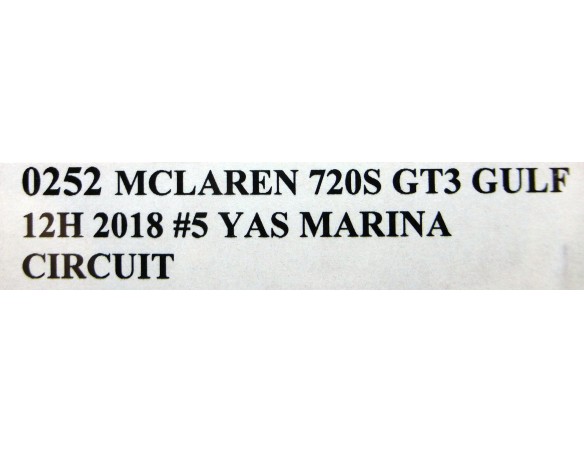 MCLAREN 720S GT3 GULF 12h 2018 Nº5 YAS MARINA CIRCUIT REF.0252 NSR