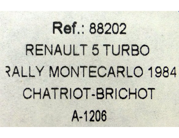 RENAULT 5 TURBO RALLY MONTECARLO 1984 DIAC A1206 REF.88202 FLY