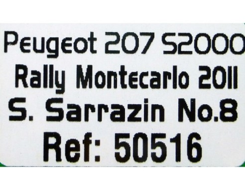 PEUGEOT 207 S200 RALLY MONTECARLO 2011 REF.50516 AVANT SLOT