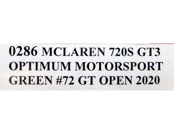 MC LAREN 720 GT3 OPTIMUM MOTORSPORT GREEN Nº72 GT OPEN 2020 REF.0286 NSR