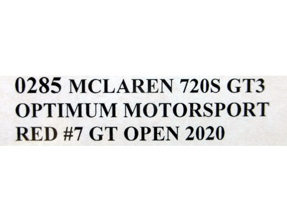 MCLAREN 720 GT3 OPTIMUM MOTORSPORT RED Nº7 GT OPEN 2020 REF.0285 NSR