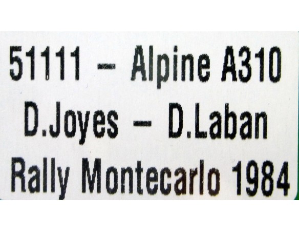 RENAULT ALPINE A310 RALLY MONTECARLO 1984 REF.51111 AVANT SLOT