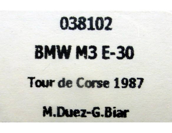 BMW M3 E30 TOUR DE CORSE 1987 REF.038102 FLYSLOT