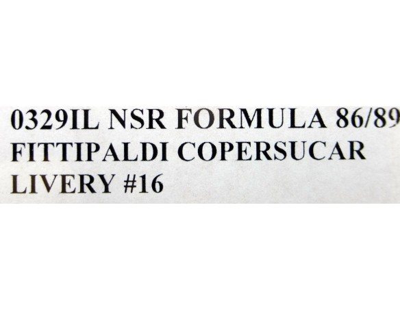 FORMULA 86/89 FITTIPALDI COPERSUCAR LIVERY Nº16 REF.0329IL NSR