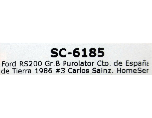 FORD RS200 GR.B PUROLATOR CTO.DE ESPAÑA DE TIERRA 1986 Nº3 C.SAINZ REF.SC-6185 SCALEAUTO
