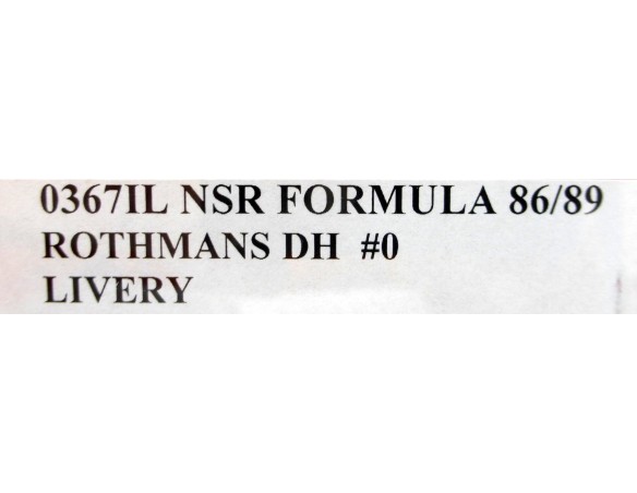 FORMULA 86/89 ROTHMANS DH Nº0 LIVERY REF.0367IL NSR