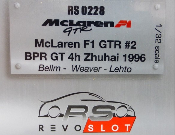 MCLAREN F1 GTR Nº2  BPR GT 4H ZHUHAI 1996 REF.RS0228 REVOSLOT