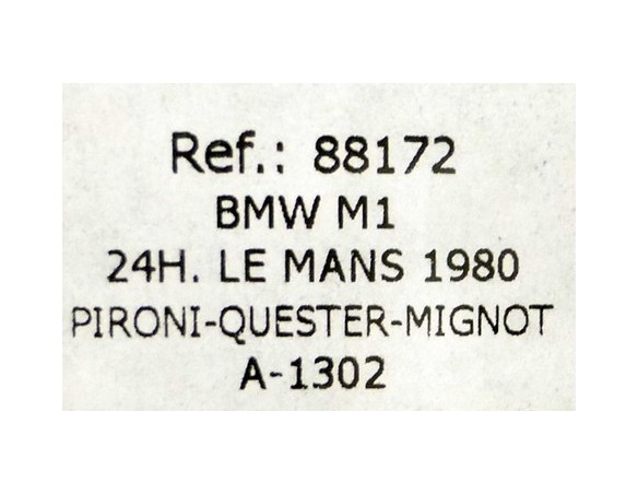 BMW M1 24H LE MANS 1980 A1302 REF.88172 FLY