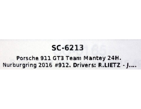 PORSCHE 911 GT3 TEAM MANTEY 24H.NURBURGRING 2016 Nº912 REF.6213 SCALEAUTO