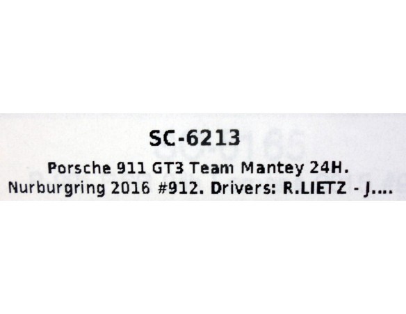 PORSCHE 911 GT3 TEAM MANTEY 24H.NURBURGRING 2016 Nº912 REF.6213 SCALEAUTO