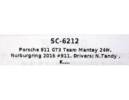 PORSCHE 911 GT3 TEAM MANTEY 24H.NURBURGRING 2016 Nº911  REF.6212 SCALEAUTO