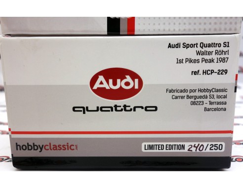AUDI SPORT QUATTRO S1, RESINA SUCIO 1ST PIKES PEAK 1987  REF.HCP229 HOBBYCLASSIC