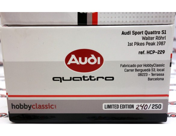 AUDI SPORT QUATTRO S1, RESINA SUCIO 1ST PIKES PEAK 1987  REF.HCP229 HOBBYCLASSIC