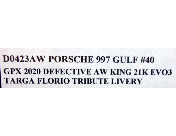 PORSCHE 997 GULF  Nº40 GPX 2020 DEFECTIVEAW KING 21K EVO3 TARGA FLORIO TRIBUTE LIVERY REF.D0423AW NSR