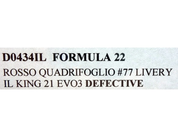 Formula 1 2022 Rosso Quadrifoglio n77 FALLO DE TAMPOGRAFIA REF.D0434IL  NSR