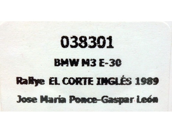 BMW M3 E30 RALLYE EL CORTE INGLES 1989 GLASPACK ROJO REF.038301 FLY