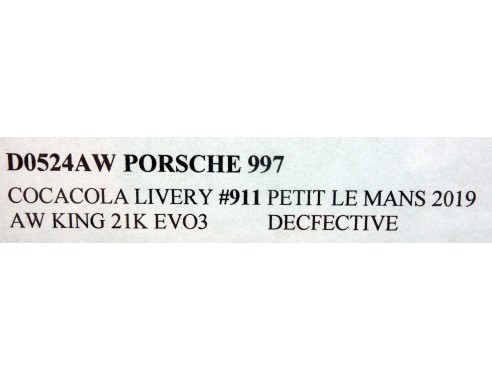 PORSCHE 997 COCA COLA LIVERY Nº911 PETIT LE MANS 2019 AW KING 21K EVO3 DECFECTIVE  REF.D0524AW NSR